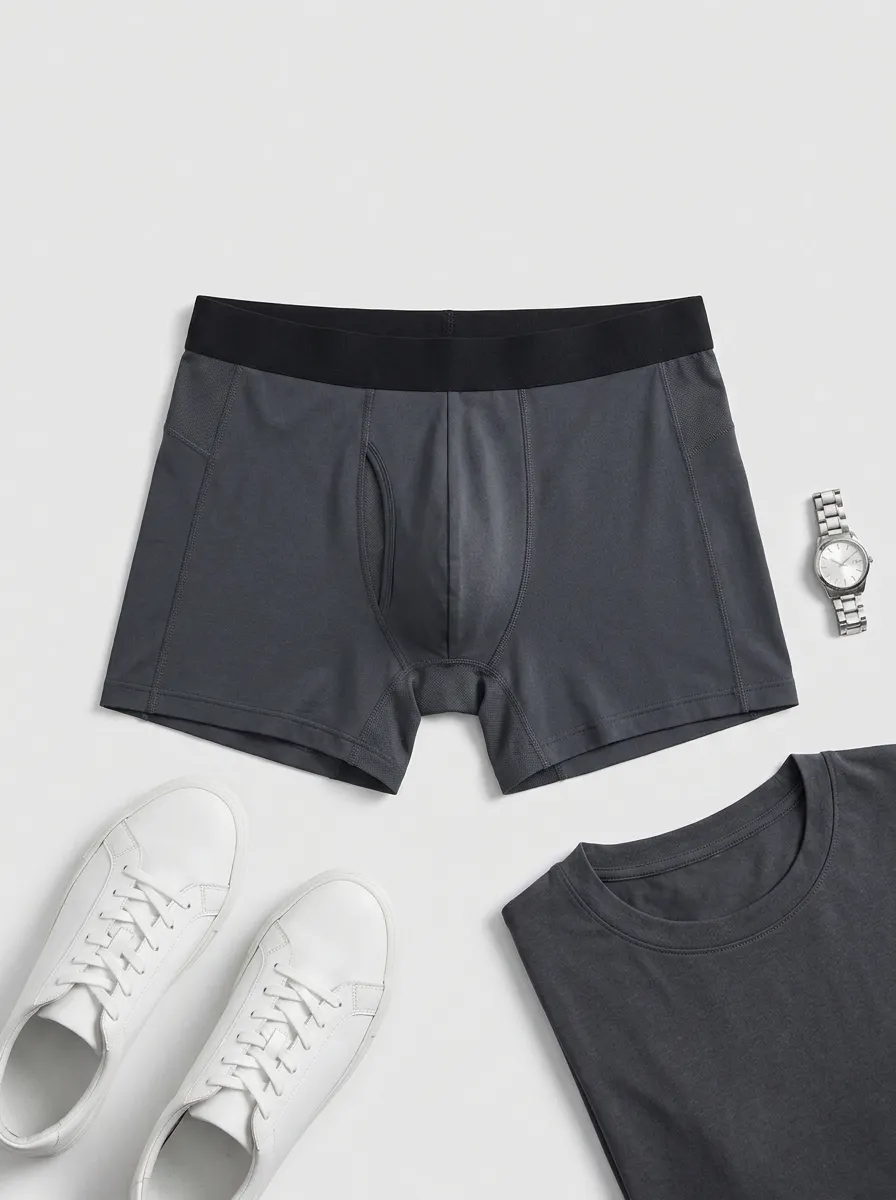 Men's Solid Charcoal Grey Athletic Printed Boxer Briefs