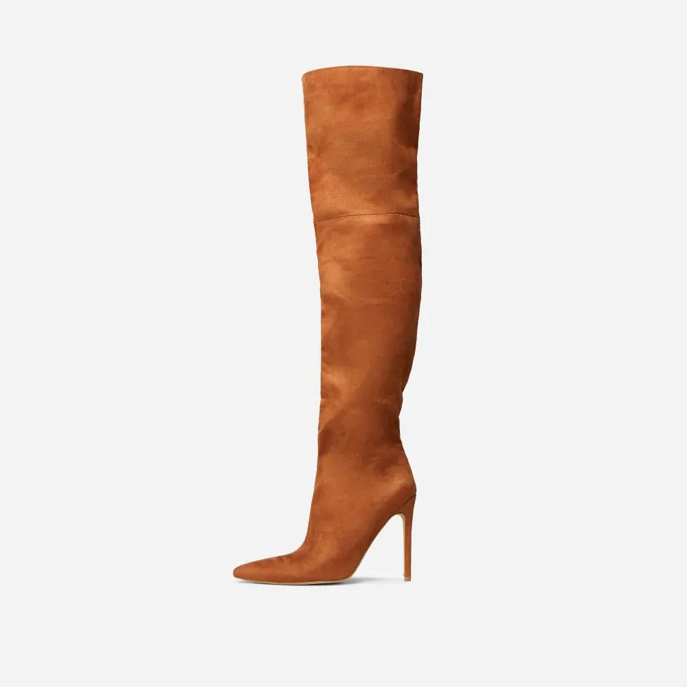 Faux-Suede Pointed-Toe Stiletto-Heel Platform Over-the-Knee Boots
