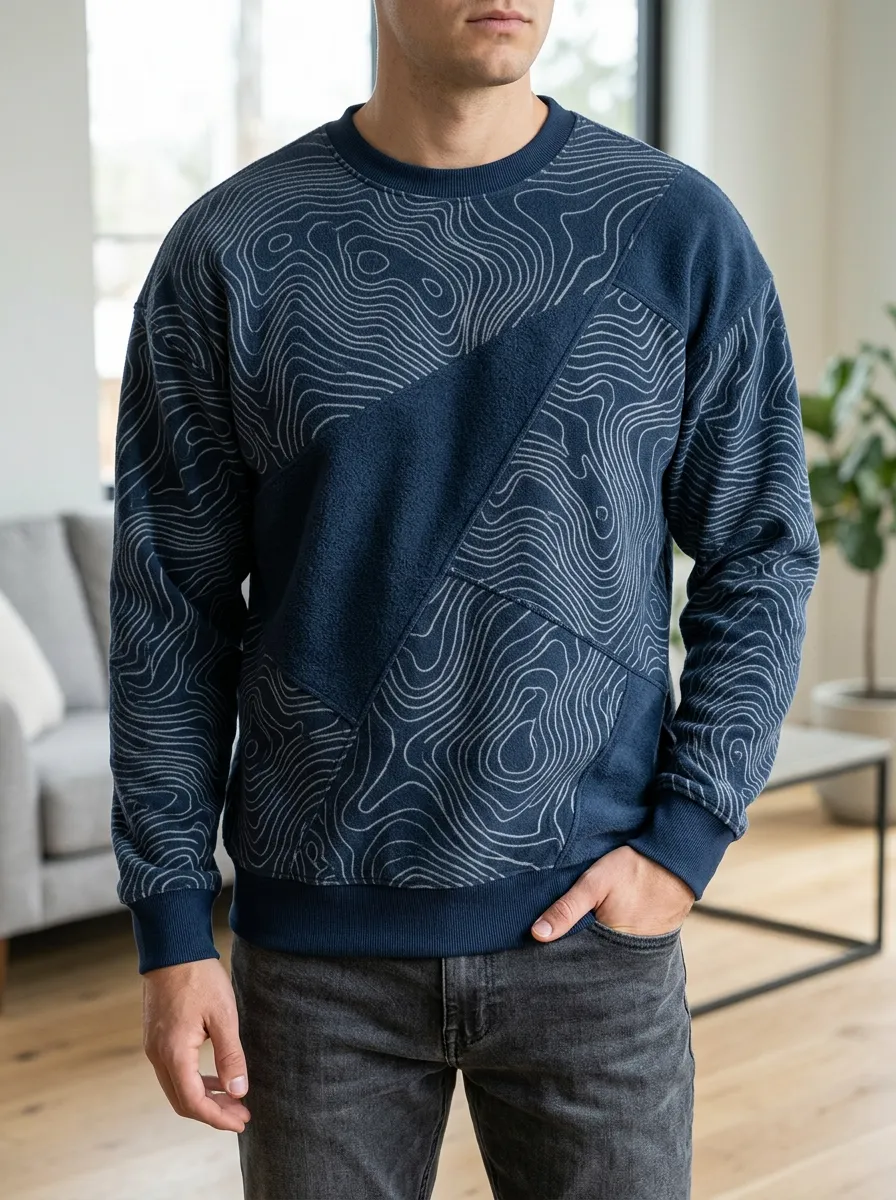Men's Topographic Print Paneled Sweatshirt Hiking