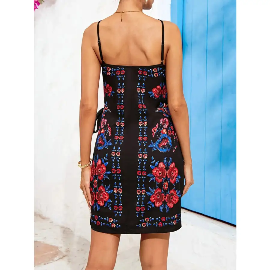 Print Spaghetti Strap Wrap Mini Dress