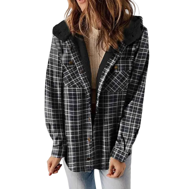 Women's Plaid Hooded Jacket: Casual Vintage Soft Fitted - Autumn/Winter