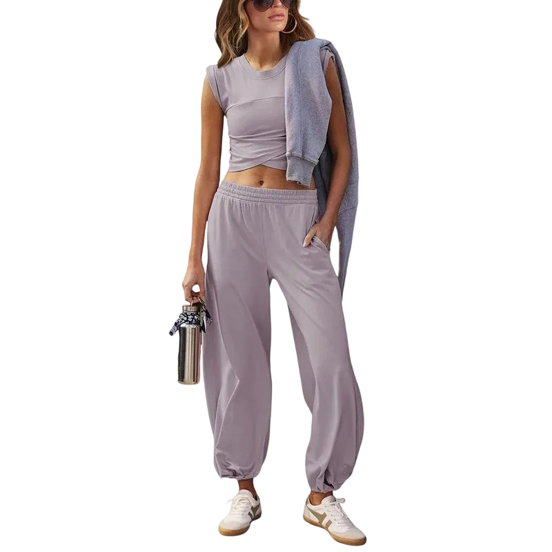 Women's Casual Short-Sleeve T-Shirt and Sweatpants Tracksuit