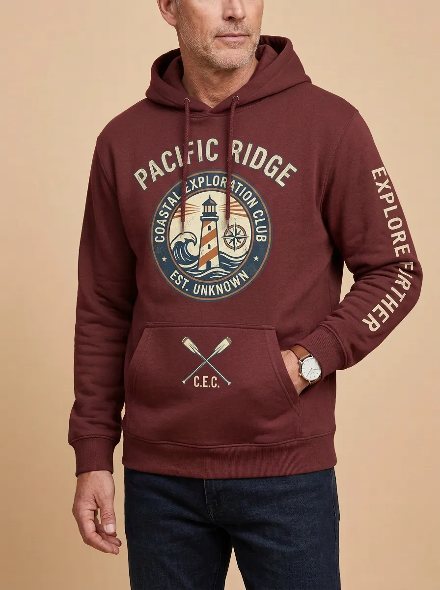 Men's Coastal Explorer Lighthouse Graphic Hoodie