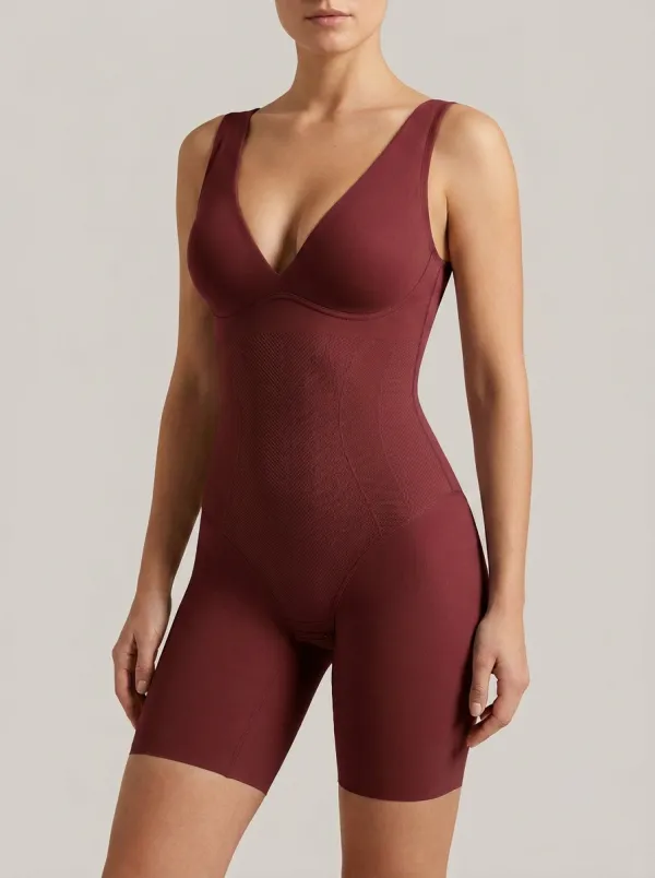 Women's Tummy Control V-Neck Seamless Printed Shapewear Bodysuit