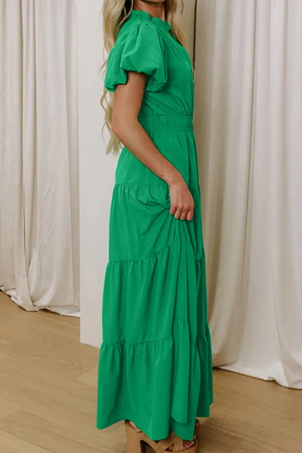 Ruffle Tiered Puff Sleeve Maxi Dress