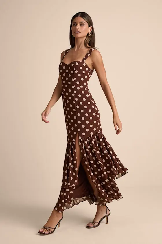 Raynelle Light Green Polka Dot Lace-Up Tiered Maxi Dress