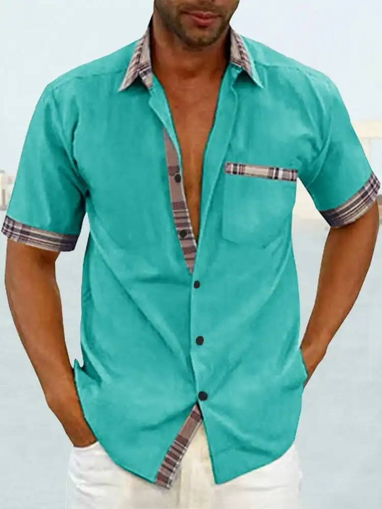 Casual Plaid Collar Linen Shirt