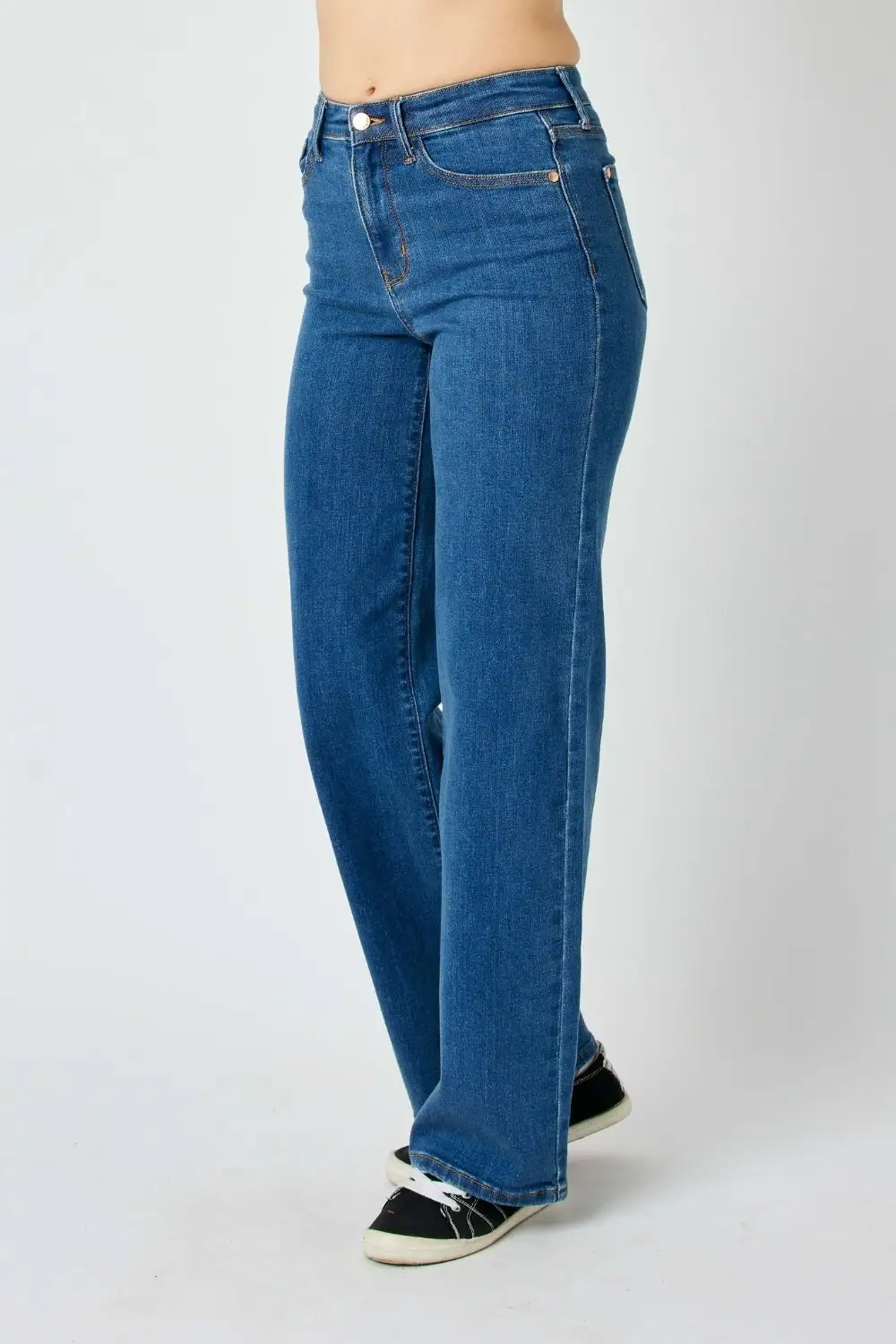 Refined High-Rise Washed Pocketed Stretch Straight Leg Jeans