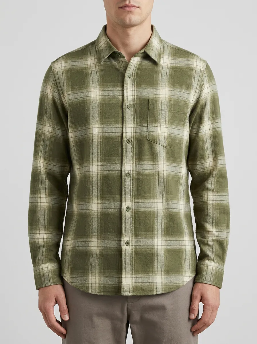 Modern Detail Plaid Long-Sleeve Men's Long-Sleeve Shirt