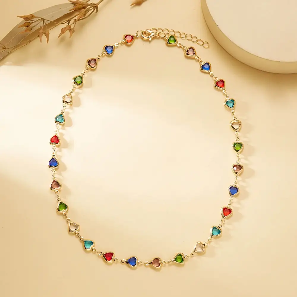 Geometric Zircon Choker Heart Detail Choker Necklace