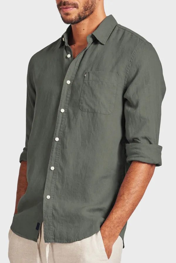Green Linen Point Collar Shirt
