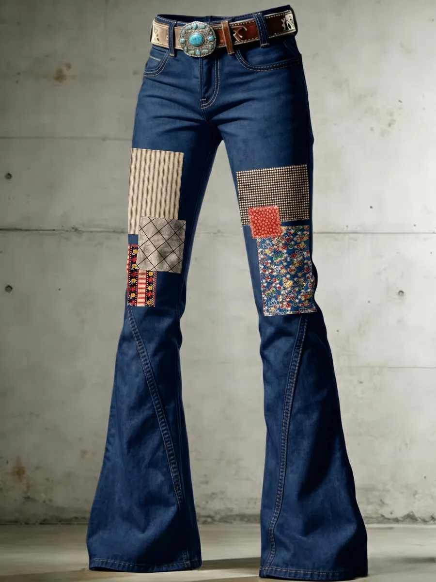 Women's Western Floral Denim Pants