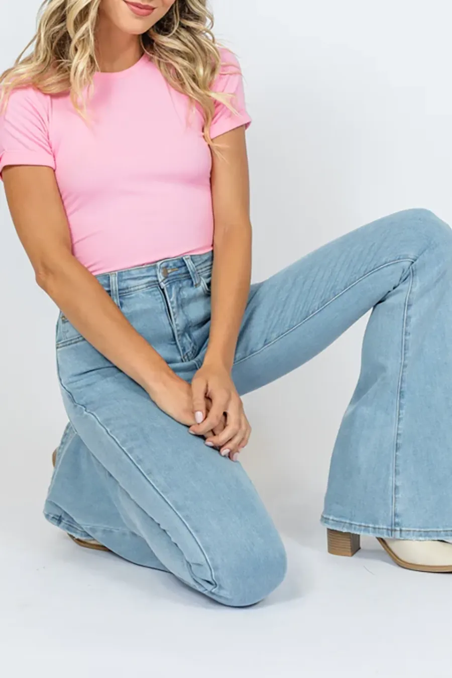 Comfortable Light Wash Stretchy Flare Jeans