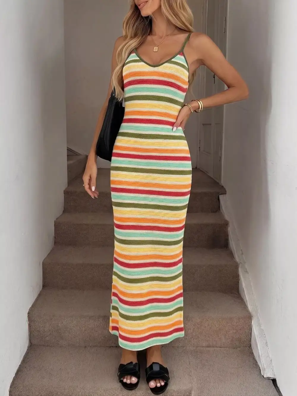 Striped Knit Midi Dress