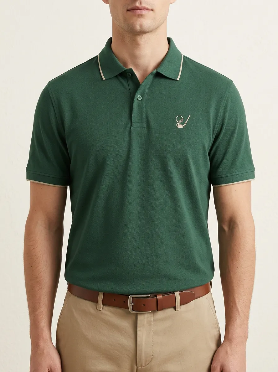 Club-Motif Embroidered Golf Polo Shirt