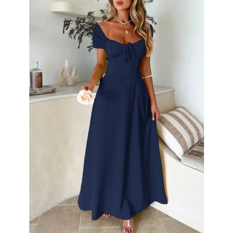 Devine Sweetheart Neck Short Sleeve Maxi Dress