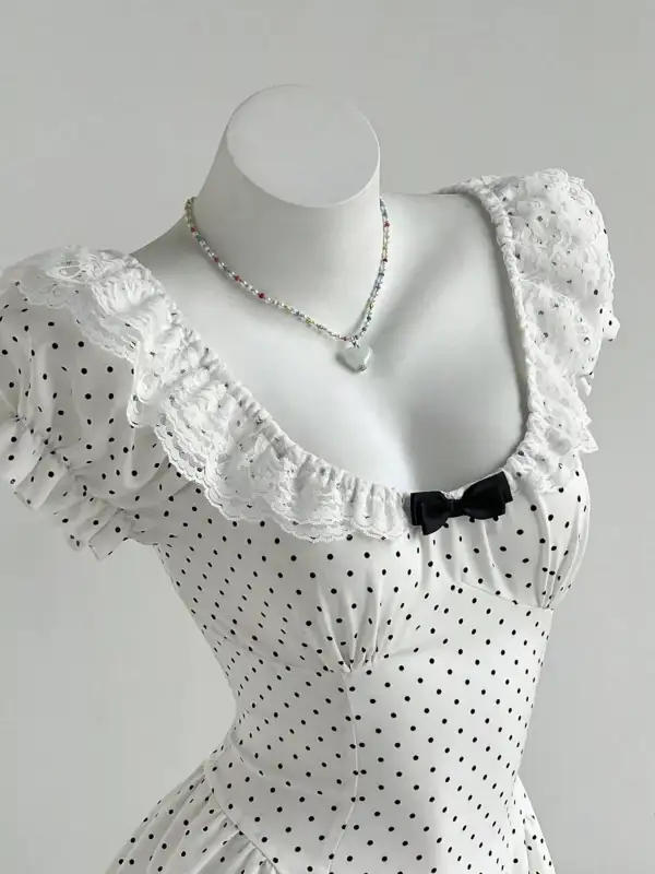 Lace Detail Polka Dot Mini Dress