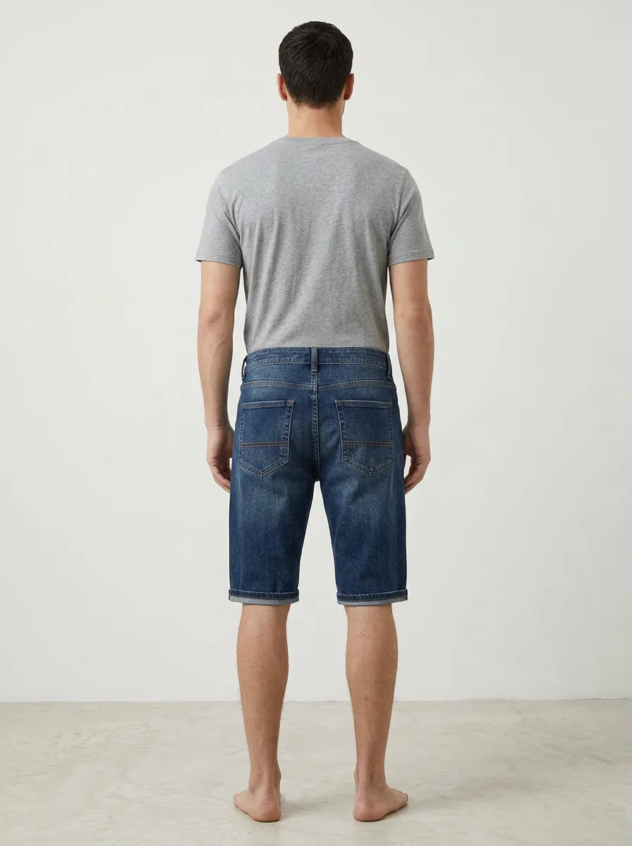 Men's Distressed Drawstring Distressed Denim Shorts