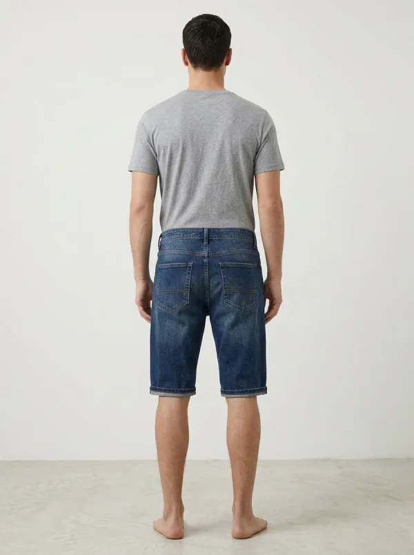 Men's Distressed Drawstring Distressed Denim Shorts