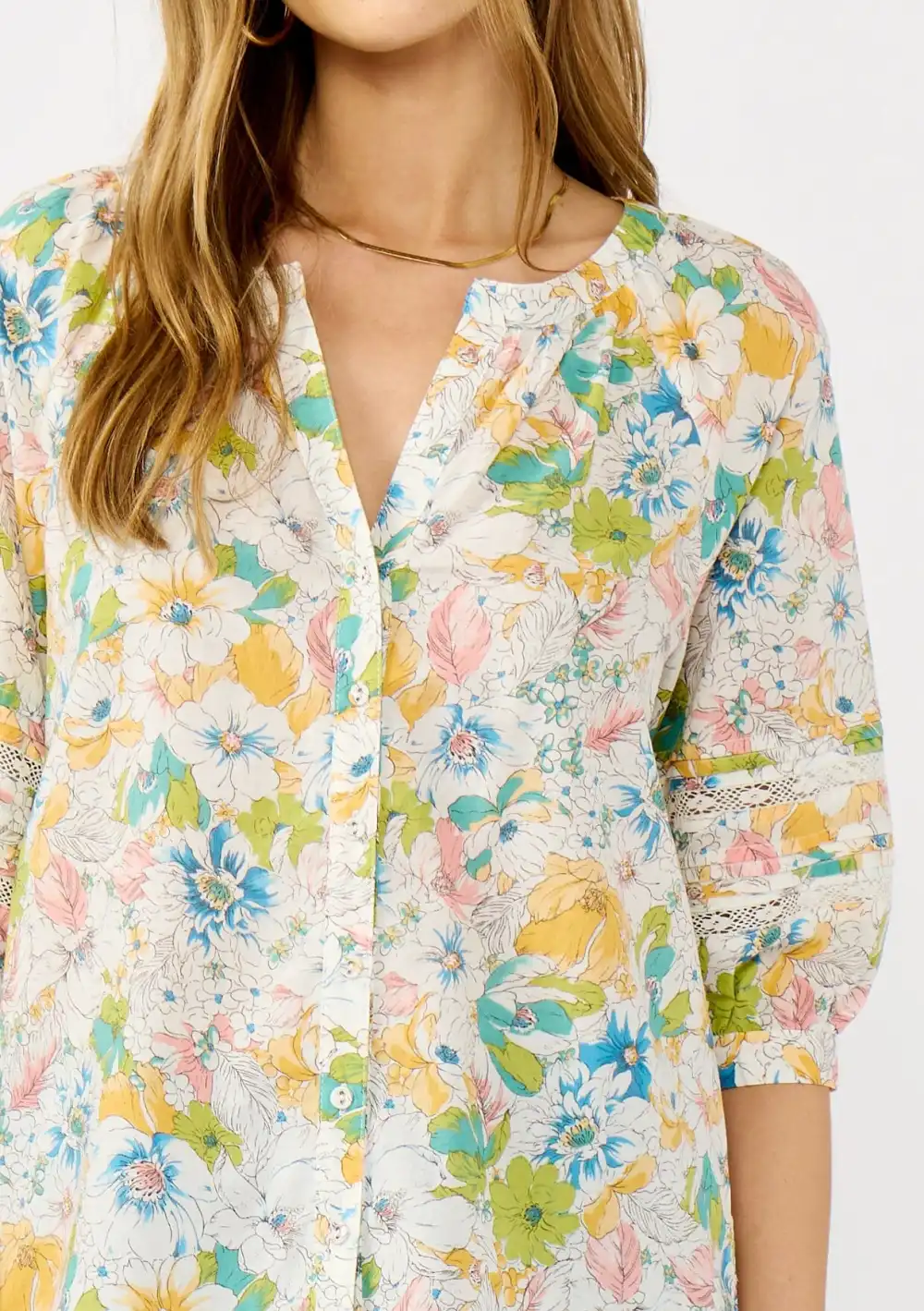 Floral Notched Button Blouse