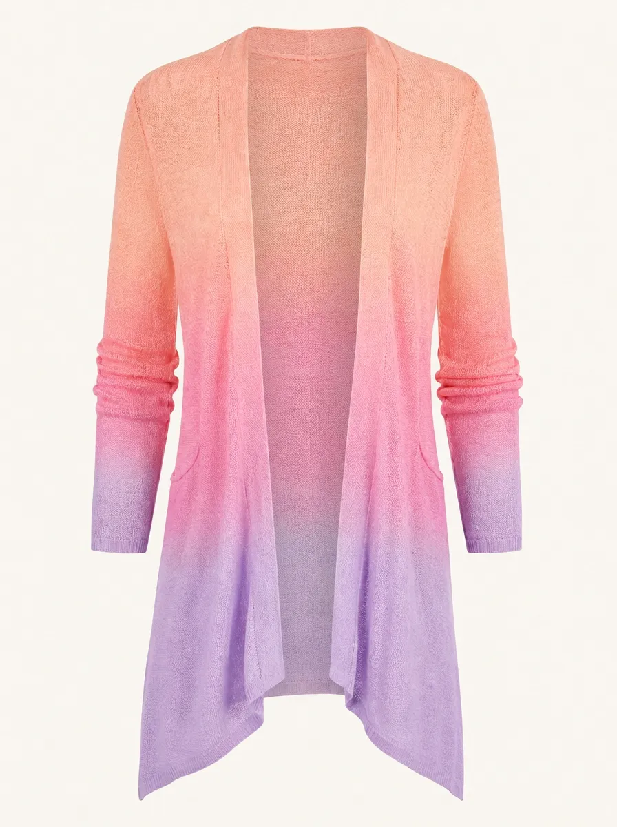 Women's Ombré Open-Front Knit Cardigan with Relaxed Fit