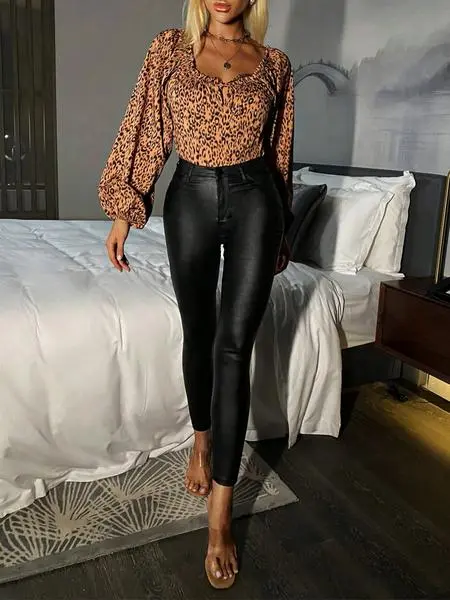 Women's Minimalist Street Plain High Waist Skinny Pants