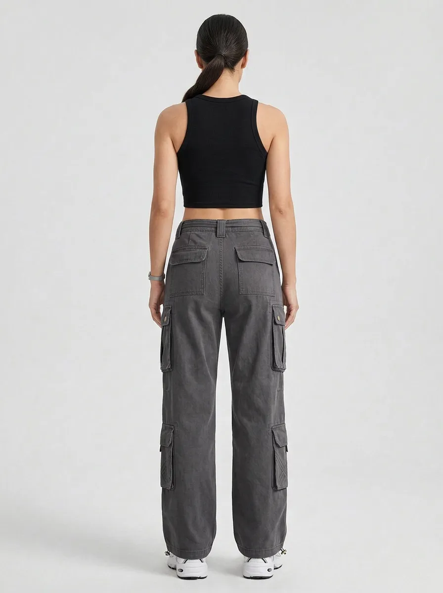 Lifestyle Embroidered Detail Multi Pocket Utility Look Women's Multi Pocket Cargo Pants