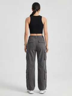 Lifestyle Embroidered Detail Multi Pocket Utility Look Women's Multi Pocket Cargo Pants