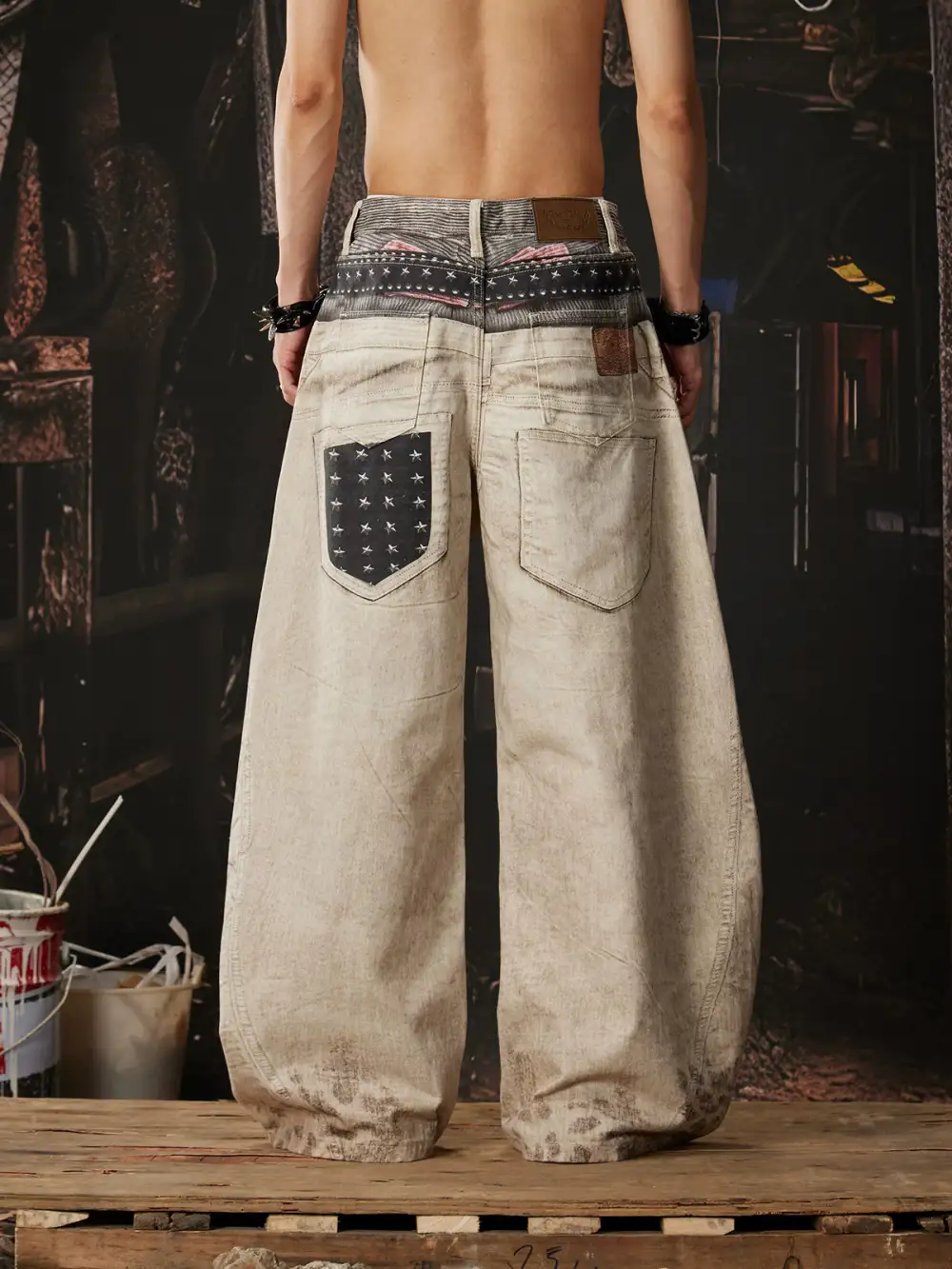 Wide-Leg Graphic Printed Cargo Pants