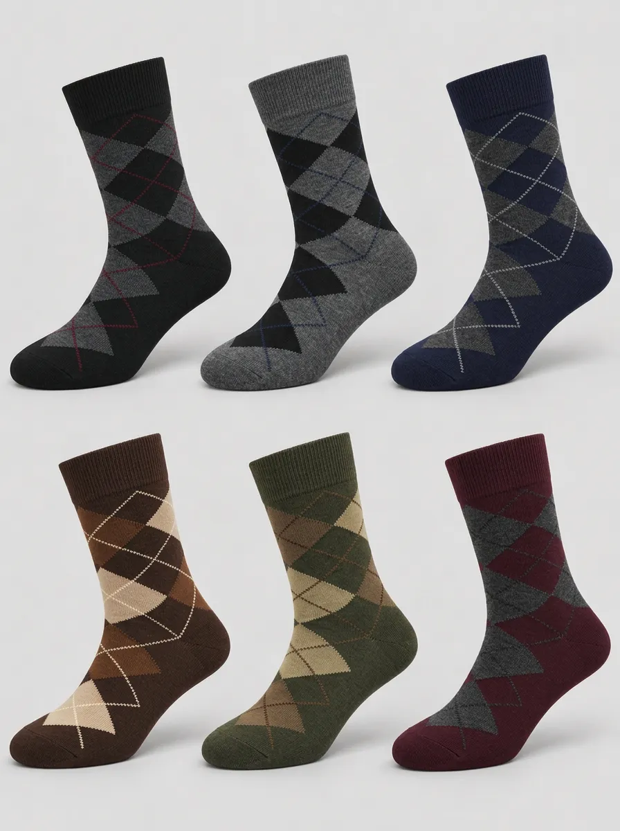 Men's Assorted Argyle Pattern Crew Socks Multi-Pack