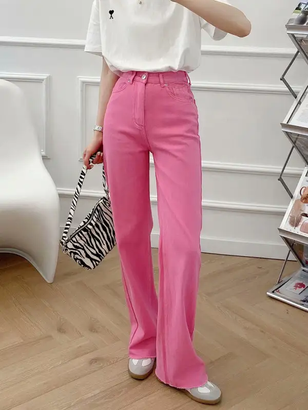 High-Waist Relaxed Pocketed Wide Straight Jeans