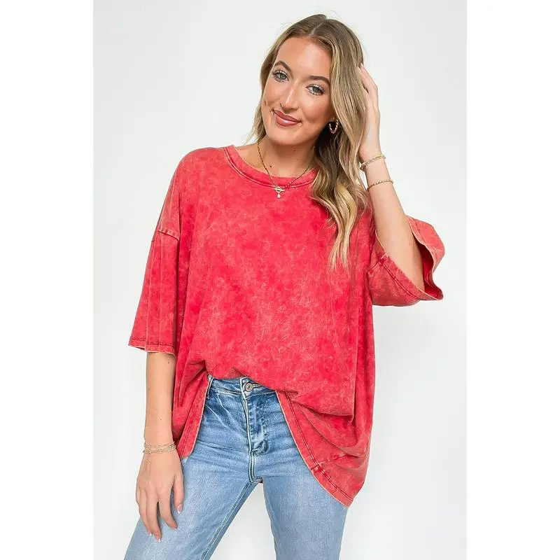 6PACK-Mineral Wash Oversized Top - BACK IN STOCK