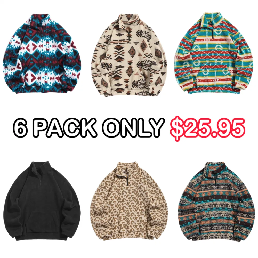 🎁Halloween Sale 49% Off - Casual Ethnic Pattern Zipper Sweatshirt – Drop Shoulder Long Sleeve Pullover with Stand Collar, Soft & Comfy Fit