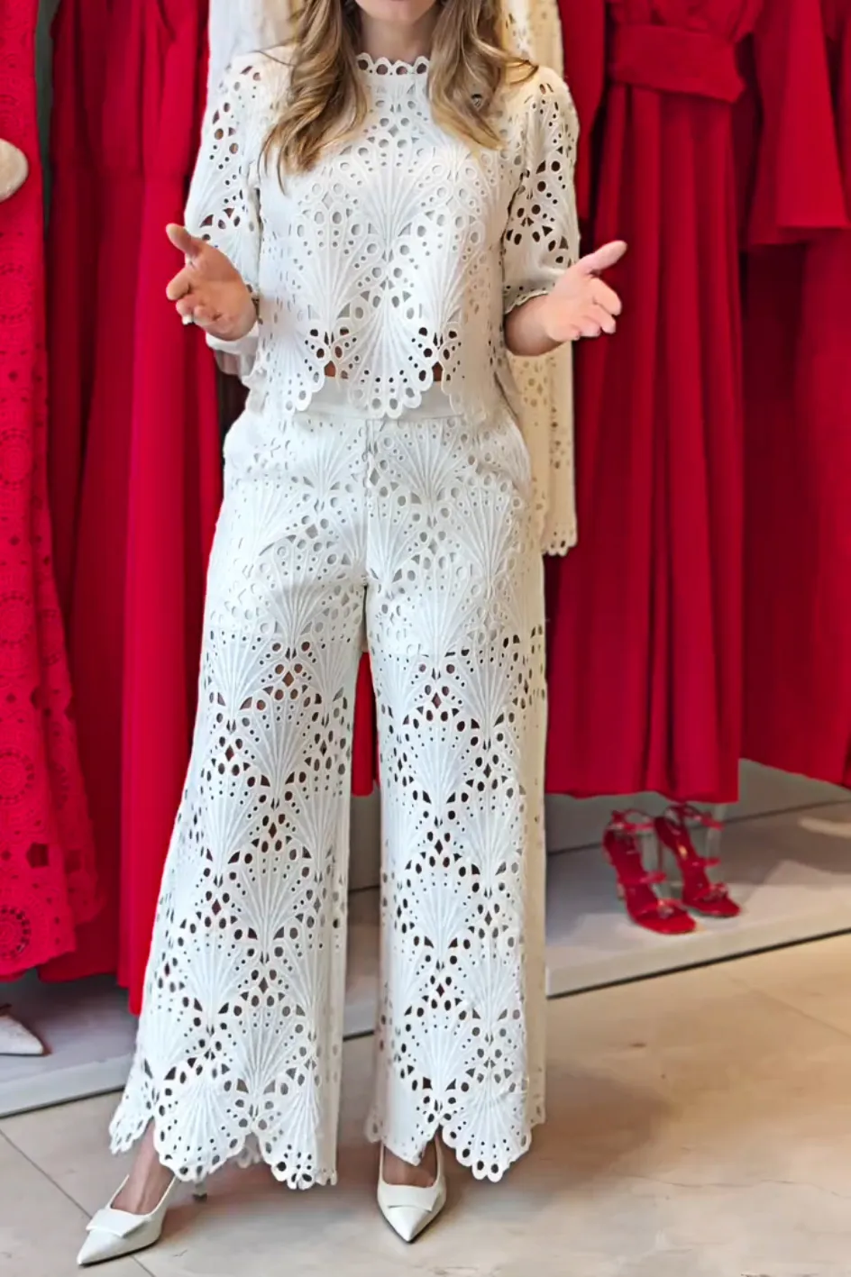 Women'S Hollow Top & Pants Set