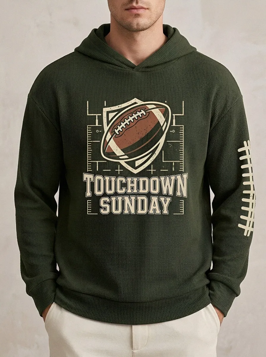 Men's American Football Touchdown Sunday Printed Waffle Hoodie
