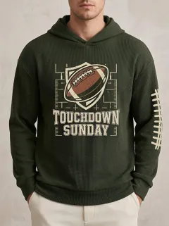 Men's American Football Touchdown Sunday Printed Waffle Hoodie