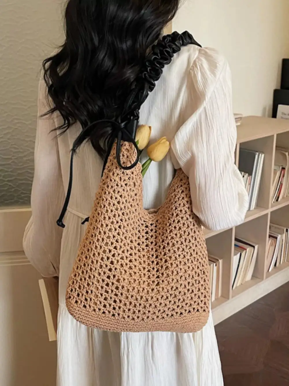 Crochet Ruched Shoulder Bag