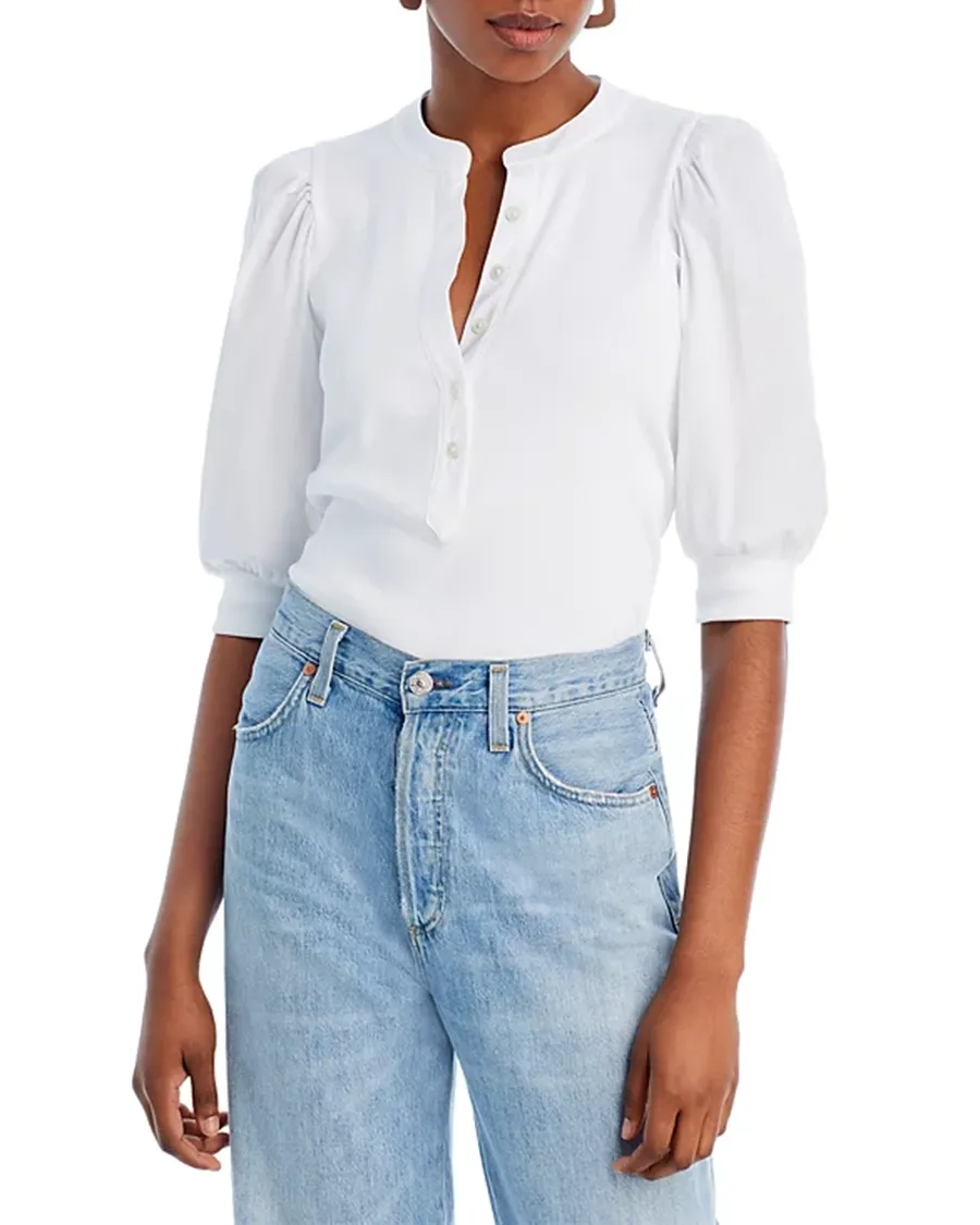 V-Neck Button Front Top