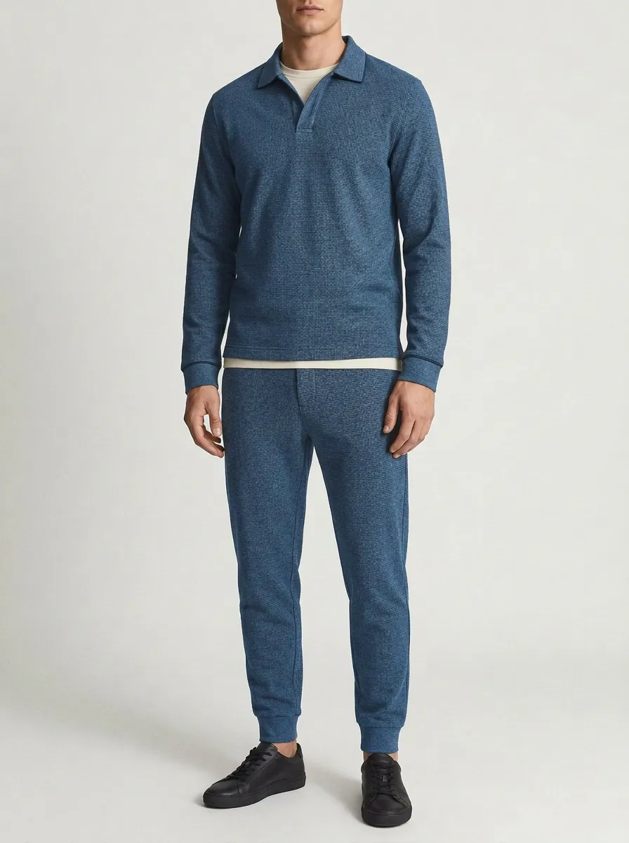 Men's Modern Textured Minimal Polo Shirt and Pants Set