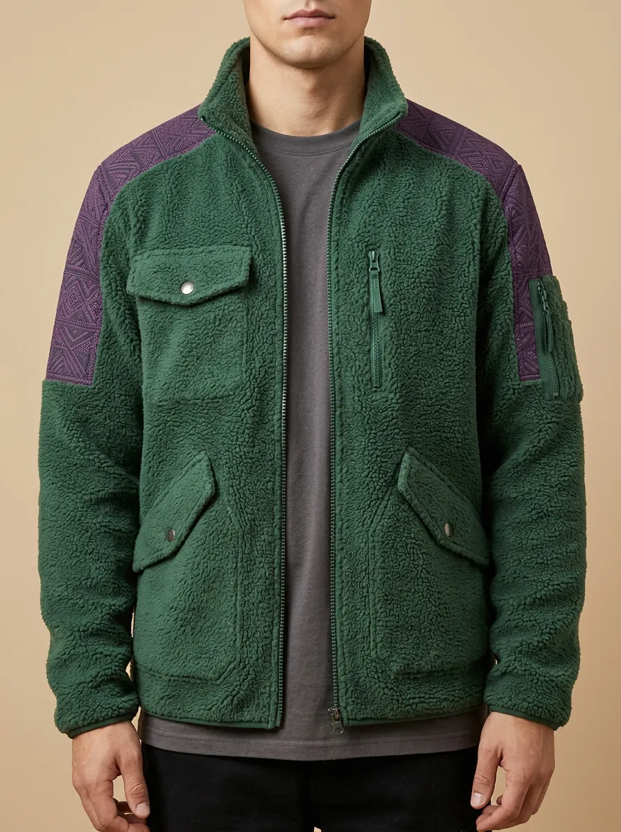 Geometric Fleece Collar Jacket
