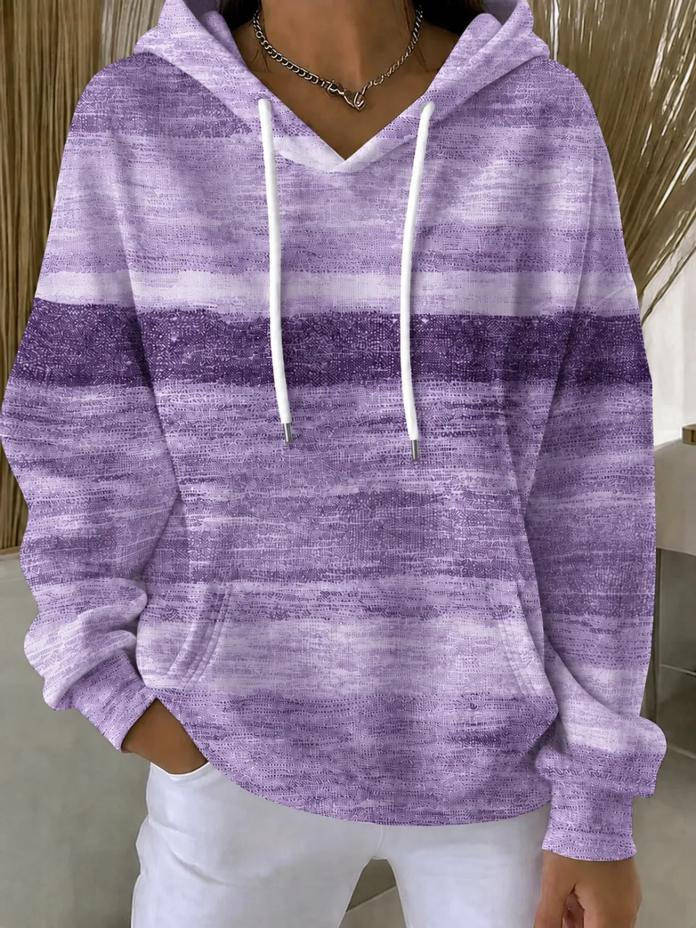Women's Ribbon Print Long Sleeve Hooded Sweatshirt