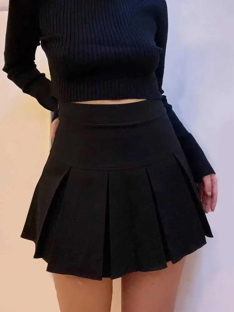 Pleated Straight Mini Skirt