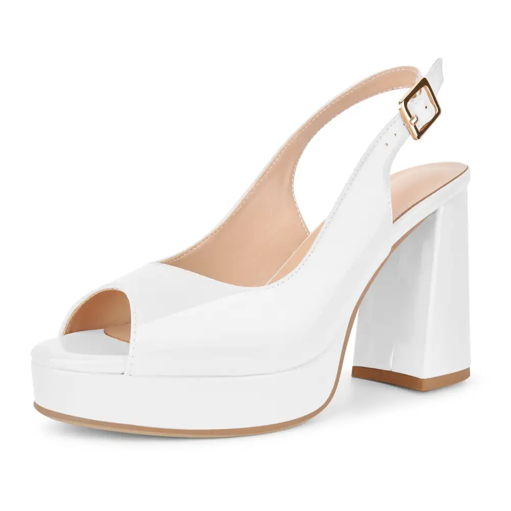 Patent Finish Peep Toe Platform Chunky Heel Slingback Pumps