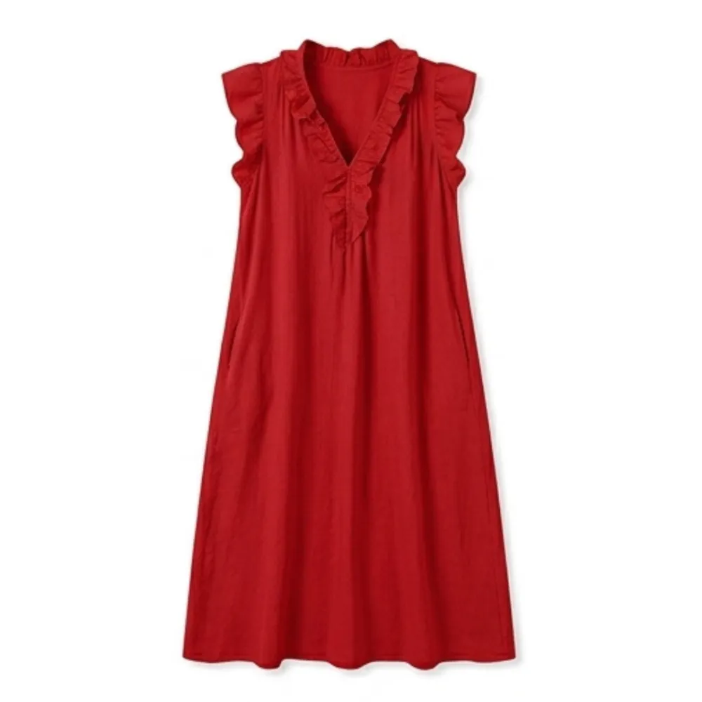 Ruffle Pocket V Midi Dress
