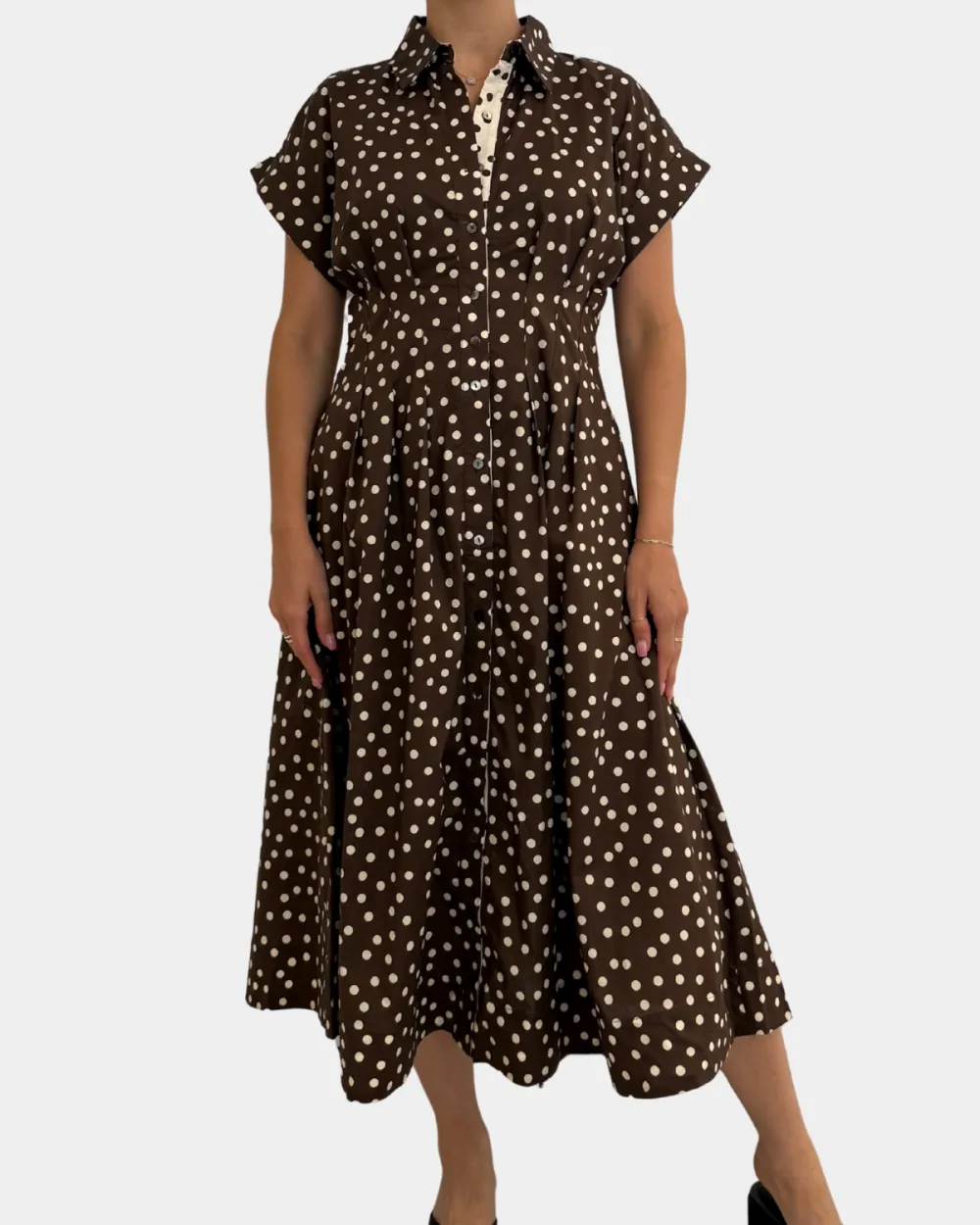 Shirt Collar Polka Dot Dress