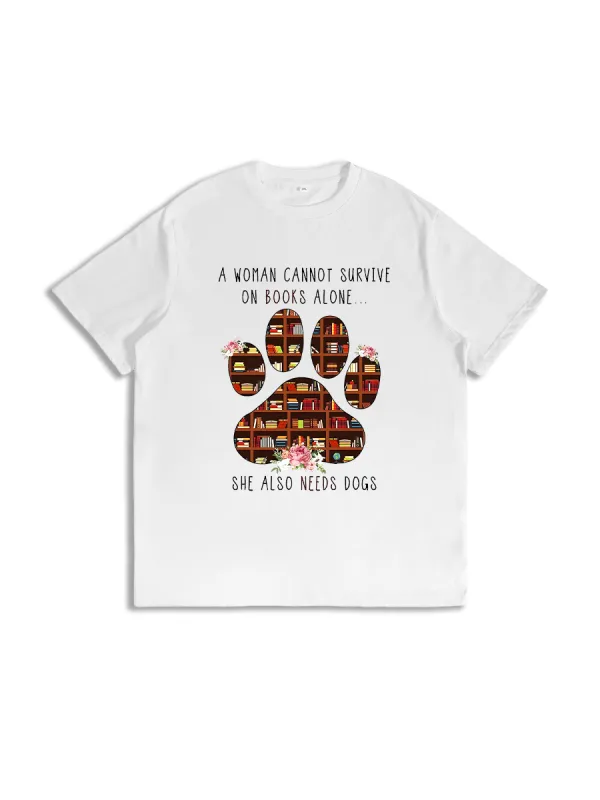Women's Books And Dogs Graphic Tee
