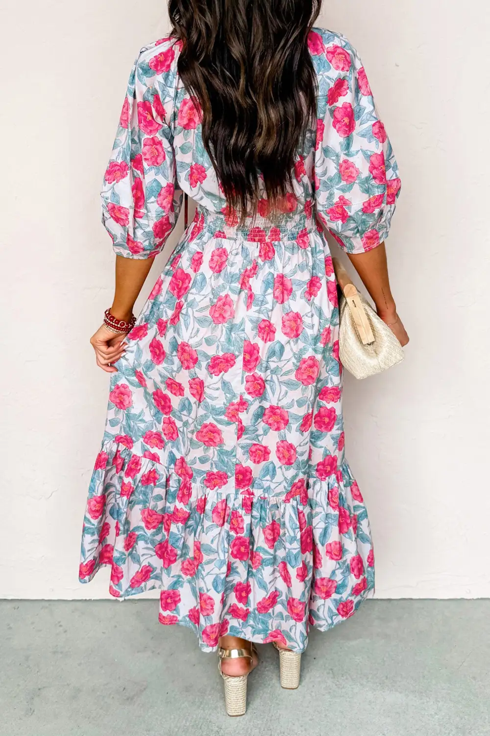 Comfort Fit Floral Puff Sleeve Midi Dress