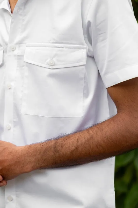 White Short Sleeve Double Pocket Cotton Shirt