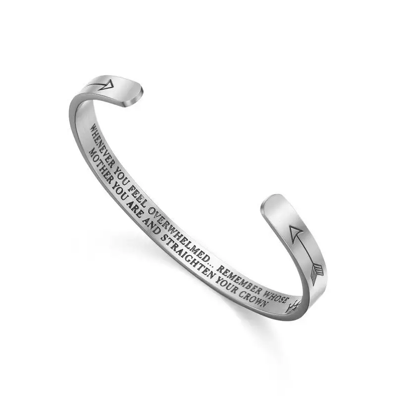 Inspirational Personalized Her Him Engraved Mantra Crown Bangle Bracelet