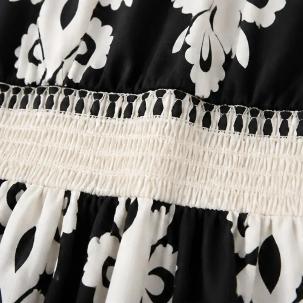 V Neck Printed Damask Midi Dress